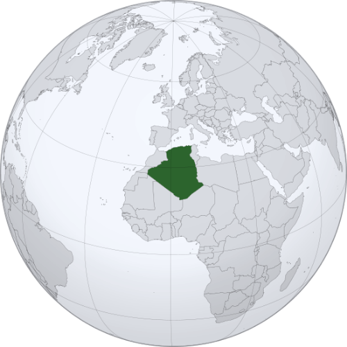 Pictorial representation of the map of Algeria in the world map