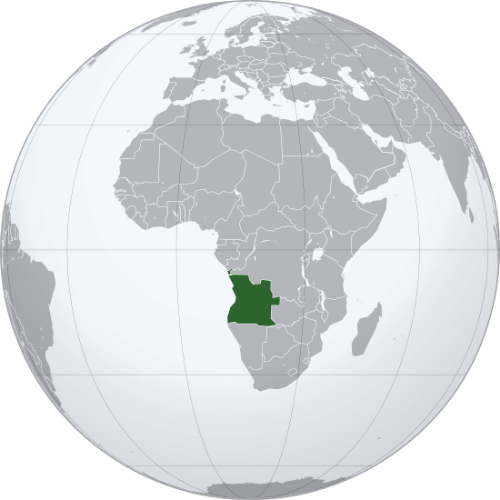 Pictorial representation of the map of Angola in the world map