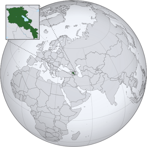 Pictorial representation of big size map of Armenia in the world map