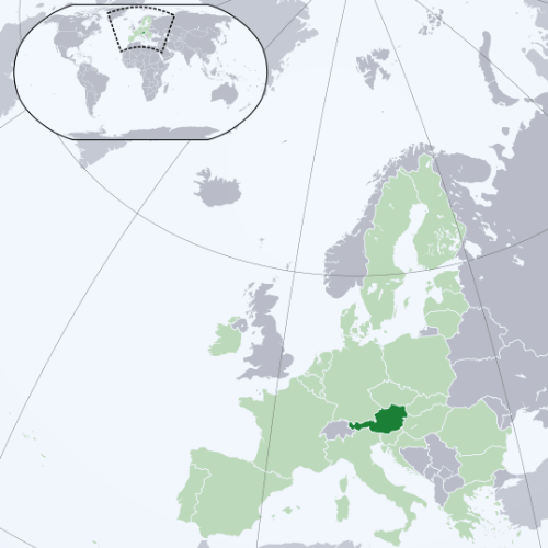 Pictorial representation of the map of Austria in the world map