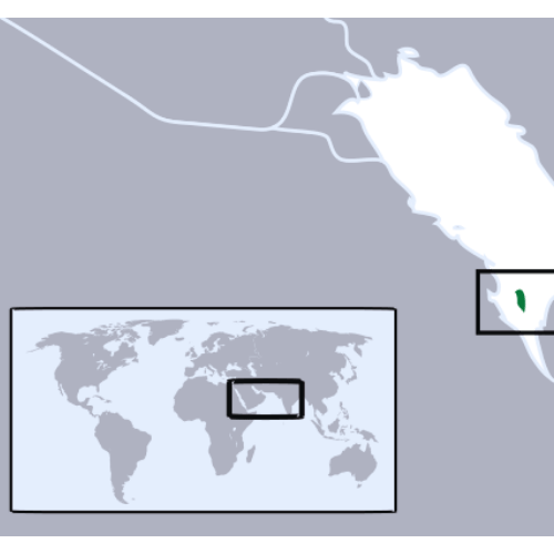 Pictorial representation of the map of Bahrain in the world map