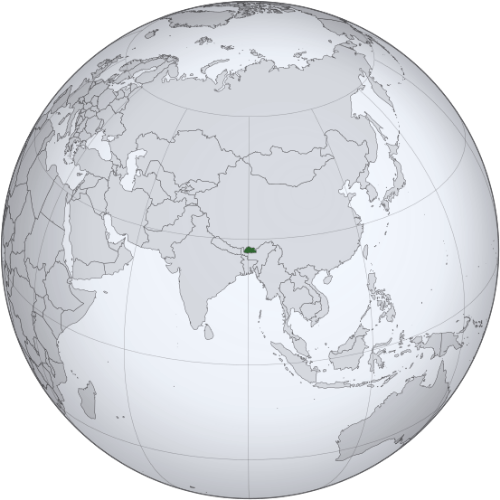 Pictorial representation of big size map of Bhutan in the world map