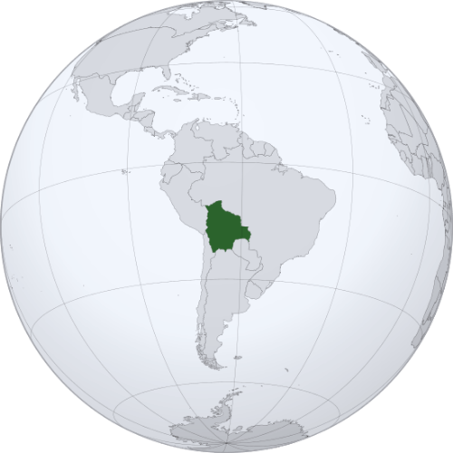 Pictorial representation of the map of Bolivia in the world map