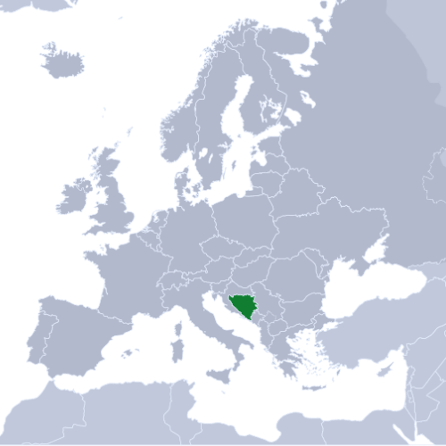 Pictorial representation of big size map of Bosnia and Herzegovina in the world map