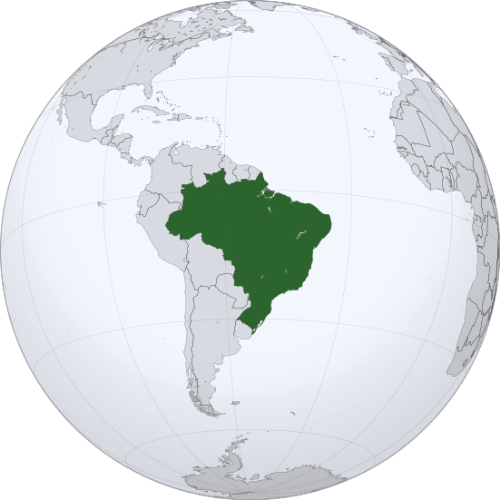 Pictorial representation of big size map of Brazil in the world map