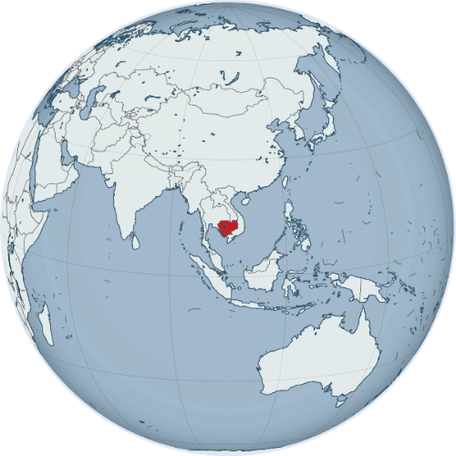 Pictorial representation of the map of Cambodia in the world map