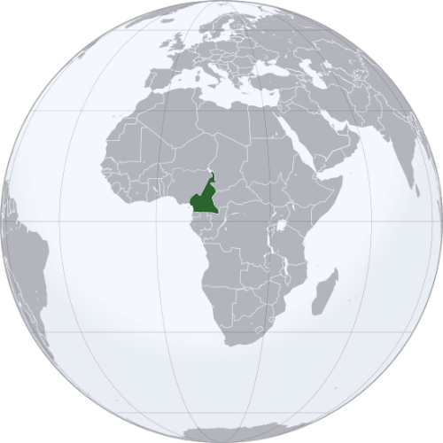 Pictorial representation of big size map of Cameroon in the world map