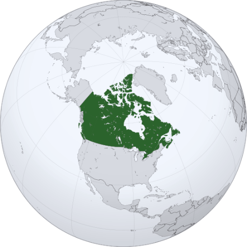 Pictorial representation of big size map of Canada in the world map