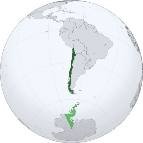 Pictorial representation of big size map of Chile in the world map