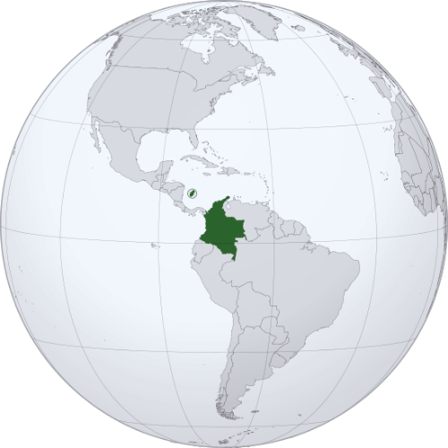 Pictorial representation of the map of Colombia in the world map