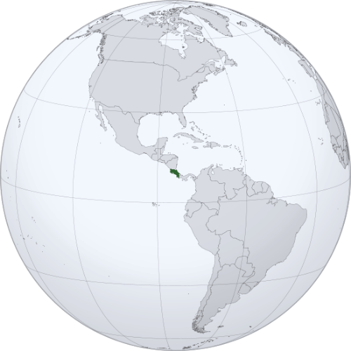 Pictorial representation of big size map of Costa Rica in the world map