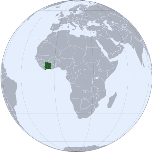 Pictorial representation of big size map of Côte d'Ivoire in the world map