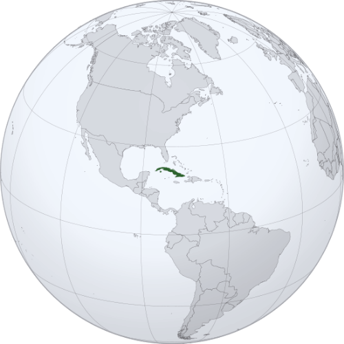 Pictorial representation of big size map of Cuba in the world map