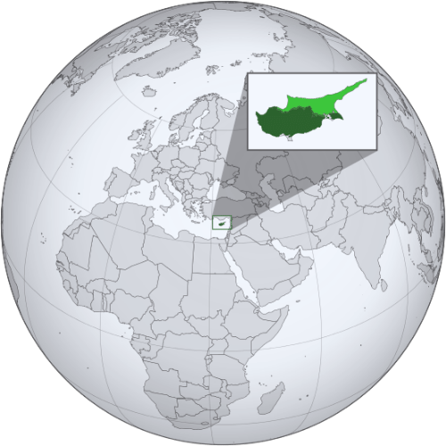 Pictorial representation of big size map of Cyprus in the world map