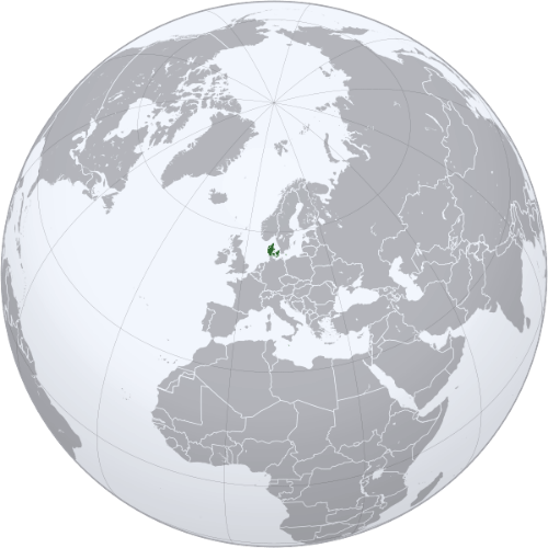 Pictorial representation of big size map of Denmark in the world map