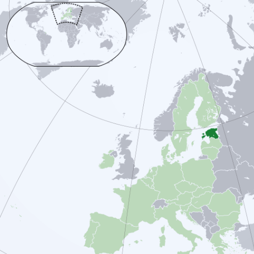 Pictorial representation of big size map of Estonia in the world map