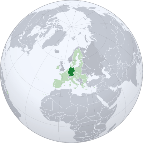 Pictorial representation of big size map of Germany in the world map