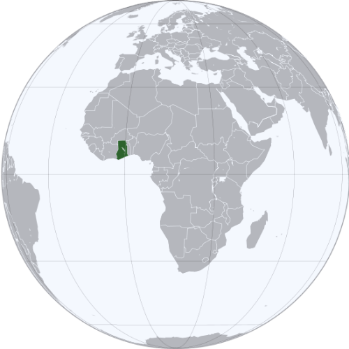 Pictorial representation of big size map of Ghana in the world map