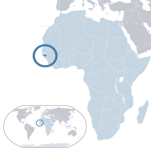 Pictorial representation of the map of Guinea-Bissau in the world map