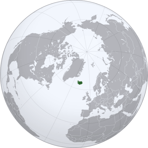 Pictorial representation of big size map of Iceland in the world map