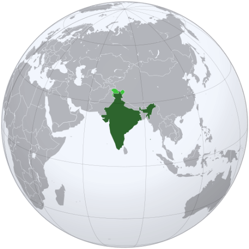 Pictorial representation of big size map of India in the world map