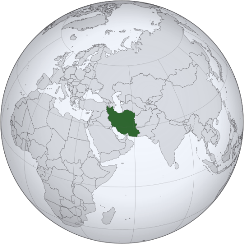 Pictorial representation of big size map of Iran in the world map