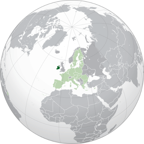 Pictorial representation of big size map of Ireland in the world map