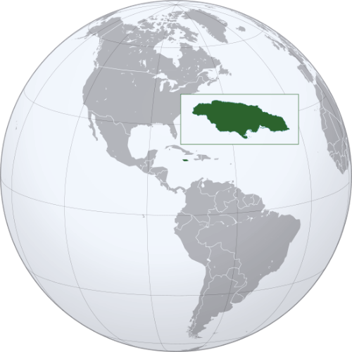 Pictorial representation of the map of Jamaica in the world map