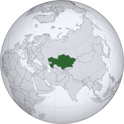 Pictorial representation of big size map of Kazakhstan in the world map