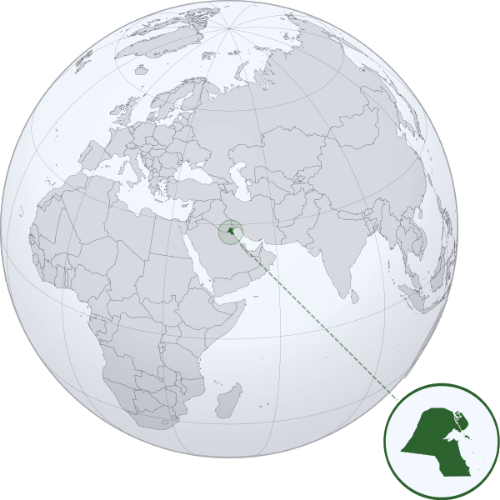 Pictorial representation of the map of Kuwait in the world map