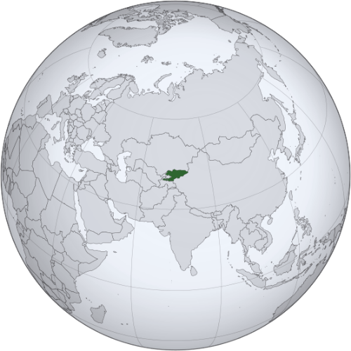 Pictorial representation of big size map of Kyrgyzstan in the world map