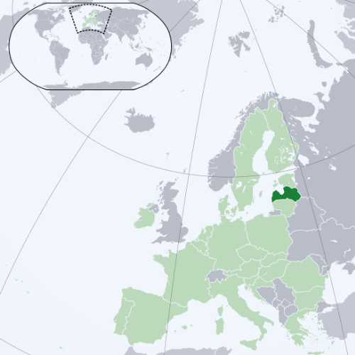 Pictorial representation of big size map of Latvia in the world map