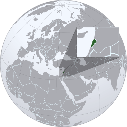 Pictorial representation of big size map of Lebanon in the world map