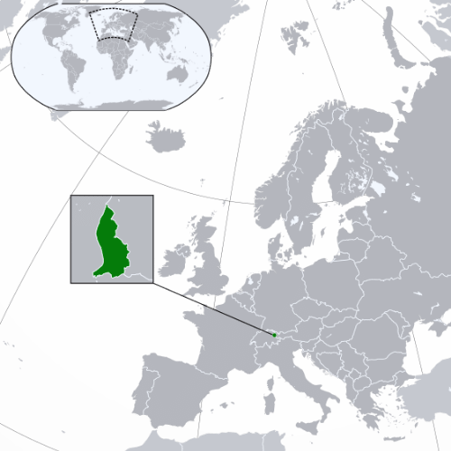 Pictorial representation of the map of Liechtenstein in the world map