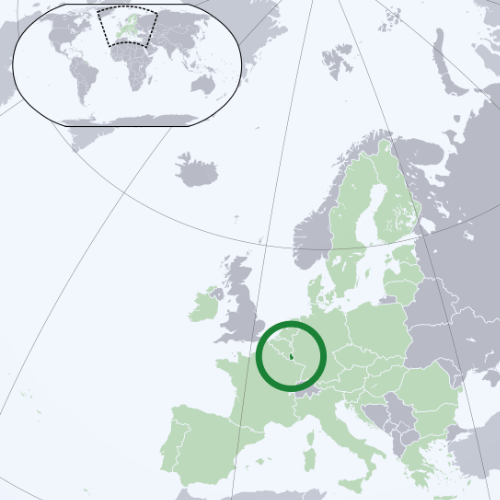 Pictorial representation of the map of Luxembourg in the world map