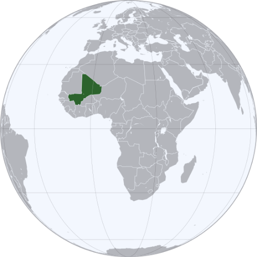 Pictorial representation of the map of Mali in the world map