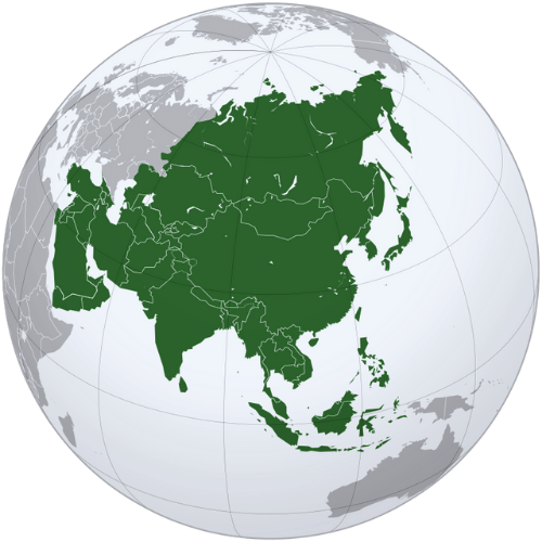 Map of Asia and outline showing for all countries in Asia