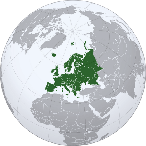 Map of Europe and outline showing for all countries in Europe