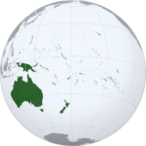 Map of Oceania and outline showing for all countries in Oceania