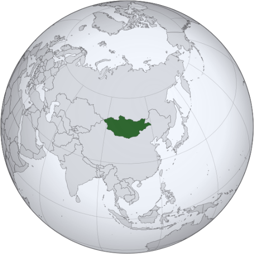 Pictorial representation of big size map of Mongolia in the world map