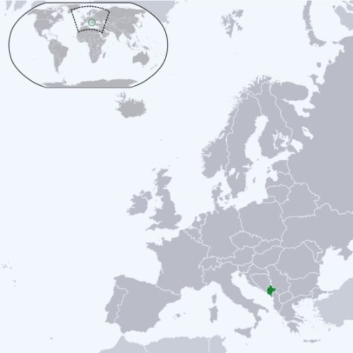 Pictorial representation of the map of Montenegro in the world map