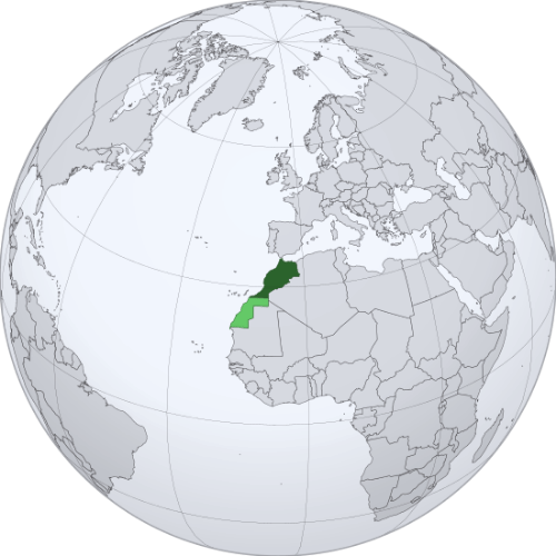 Pictorial representation of big size map of Morocco in the world map