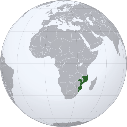 Pictorial representation of the map of Mozambique in the world map