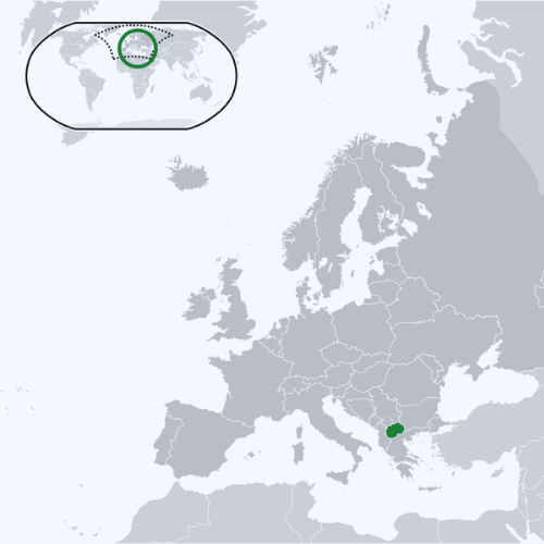 Pictorial representation of big size map of North Macedonia in the world map