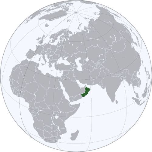 Pictorial representation of big size map of Oman in the world map