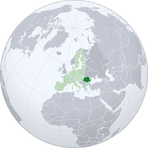 Pictorial representation of big size map of Romania in the world map