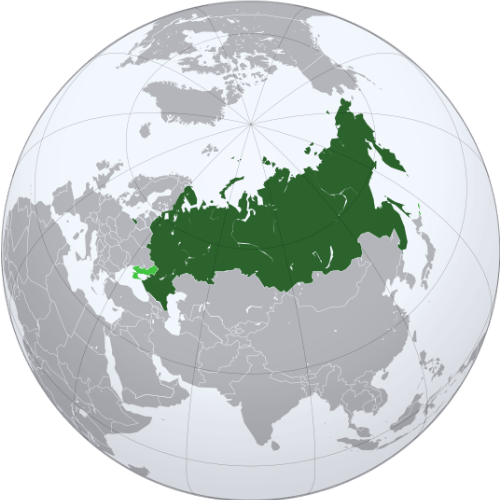 Pictorial representation of big size map of Russia in the world map