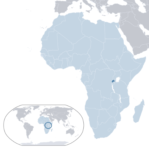 Pictorial representation of the map of Rwanda in the world map