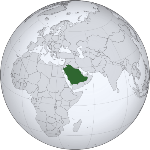 Pictorial representation of the map of Saudi Arabia in the world map