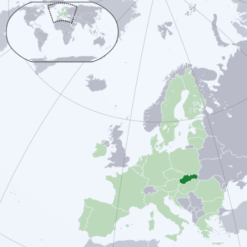 Pictorial representation of the map of Slovakia in the world map